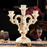 奢华欧式三头蜡烛台客厅家居复古装饰品枝形陶瓷摆件高档创意送礼