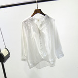 包邮夏新韩国时尚文艺气质白衬衫宽松休闲棉麻衫立领蝙蝠袖衬衣女