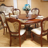 欧式圆餐桌椅组合豪华实木雕花送转盘饭桌家用餐厅描金双层圆桌子