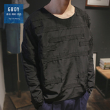 GBOY2016春季新款原创贴布设计宽松黑色薄款圆领卫衣外套 男