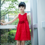 女童夏季连衣裙2016新款韩版蕾丝公主裙红色高腰裙礼服裙儿童裙子