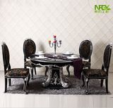 新古典实木圆形餐桌椅 后现代欧式奢华白色酒桌饭桌 金银箔餐桌椅