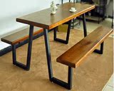定制 新款美式北欧复古实木铁艺餐桌椅组合长方形奶茶店酒吧桌椅