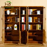 雅阁 橡木家具实木书柜书架卧室自由组合两门三门带玻璃门储物柜