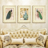 尊贵孔雀欧式客厅餐厅装饰画有框美式挂画沙发背景墙画三联画壁画