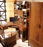丰和盛家 实木书桌中式电脑桌白蜡木转角书桌书架组合家具