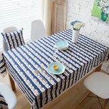 日式桌布布艺简约亚麻棉麻餐桌布纯色茶几布书桌台布盖布料圭蓝色