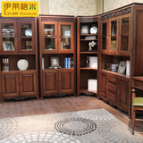 纯全实木桃花芯木新中式组合书柜美式欧式木质转角双门三门展示柜