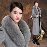 2016冬季高端订做女装高档狐狸毛领中长款羊绒大衣风衣毛呢外套！