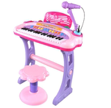儿童电子琴带麦克风女孩电子琴玩具宝宝益智灯光带支架小钢琴