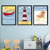 大海帆船小孩儿童卧室床头挂画现代简约壁画墙画装饰画地中海风格