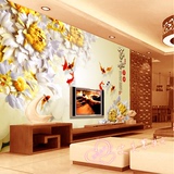 大型壁画电视背景墙壁纸客厅无缝纺布墙纸3d立体木雕浮雕家和牡丹