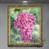 纯手绘静物水果油画欧式现代餐厅玄关壁炉装饰有框挂画YJS002葡萄