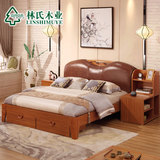 预林氏木业现代中式1.8米储物双人床婚床+床头柜床垫成套家具BY2A
