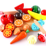 桶装木制磁性蔬菜水果切切乐切水果玩具切切看男女孩过家家套装