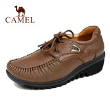 Camel/骆驼正品休闲鞋 秋季新款坡跟女鞋 系带平底舒适休闲女单鞋