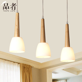 现代简约日式美式木艺餐厅灯卧室实木玻璃三头原木吊灯饰灯具特价