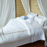 五星级酒店宾馆白色床上用品四件套纯棉欧式奢华高档全棉80支贡缎