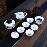 纯手工绘画青瓷荷花整套功夫茶具茶杯青花瓷器陶瓷茶壶茶杯 包邮