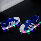 秋季新款儿童运动鞋LED发光女童男童鞋闪光鞋带亮灯网 休闲板鞋