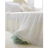 韩国代购  蕾丝花边床裙 白色手工绗缝床裙 床围 夹棉床单 床罩