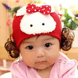 宝宝帽子女0-2岁婴儿假发帽针织毛线帽秋冬女童保暖套头帽公主帽