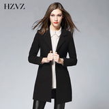 HZVZ欧美简约2016春装新品修身显瘦一粒扣中长款小西装女风衣外套