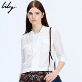 Lily2015冬新款女装通勤修身显瘦口袋纯色短外套115310I3116
