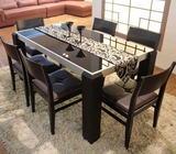 黑橡木贴皮 钢化玻璃餐桌 客厅家具大小户型 简约现代饭桌椅组合