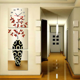 竖版抽象花瓶三联画钟表创意艺术时针客厅玄关装饰画无框画挂钟