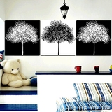 画现代简约客厅装饰画黑白抽象发财树 三联沙发背景墙冰晶挂画 现