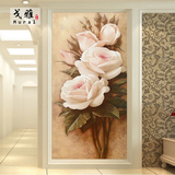 3D立体玄关壁纸壁画走廊过道墙纸装饰画 竖版 欧式 油画玫瑰花