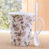 唐山骨瓷杯 陶瓷水杯马克杯 创意骨瓷咖啡杯牛奶杯带勺 杯子陶瓷