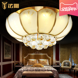 法雕全铜欧式卧室吸顶灯led圆形奢华水晶灯美式卧室灯客厅灯大气