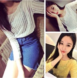 韩版夏季女装前短后长细条镂空薄款防晒衣罩衫上衣针织衫外套外搭
