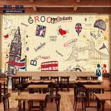 欧式风格立体个性创意英伦壁纸客餐厅咖啡店装饰墙纸大型壁画复古