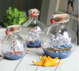 新款帆船漂流瓶许愿瓶 地中海创意玻璃木塞瓶工艺品摆件时尚礼物