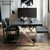 北欧餐桌椅组合小户型长方形6人简约现代不锈钢黑色橡木吃饭餐桌