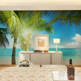 电视背景墙纸壁纸 客厅卧室沙滩大海椰子树蓝天白云 无缝大型壁画