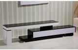 简约现代白色钢琴烤漆黑色钢化玻璃家用客厅伸缩电视柜茶几组合