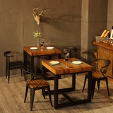 美式复古餐桌椅组合铁艺实木四方桌子工业风咖啡酒吧餐厅家具定制