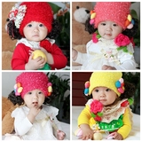 韩版女宝宝婴幼儿假发帽子 秋冬季加绒护耳帽 毛绒帽 0-1-2-3-4岁