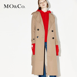 MO&Co.长款翻领风衣外套女束腰双排扣伞形卡其色MT1631TRC01 moco