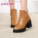 Josiny/卓诗尼2015新款短靴 简约高跟时装靴粗跟女靴子154278514