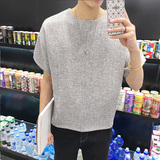 夏季日系潮牌亚麻短袖T恤男纯色圆领韩版简约薄款宽松半袖男潮流