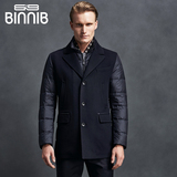 BINNIB2015新款男士中长款商务拼接羽绒服 高端修身西服西装男衣