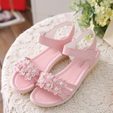 【天天特价】粉色甜美花朵平跟少女凉鞋夏季大童软底牛筋底凉鞋