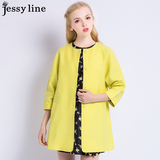 jessy line2016春装新款 杰茜莱纯色百搭七分袖中长款风衣 女外套