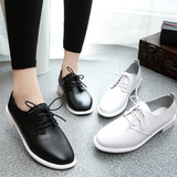 韩国文艺小白鞋学生韩版系带复古英伦风深口小皮鞋白色女式单鞋黑