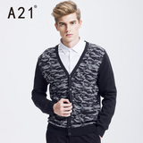 A21男装开胸长袖单层毛衣外套 2015冬季男士休闲开衫 迷彩针织衫